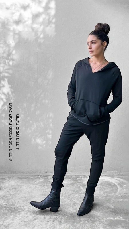 מכנסי טרנינג אופנה - אמבר - שחור