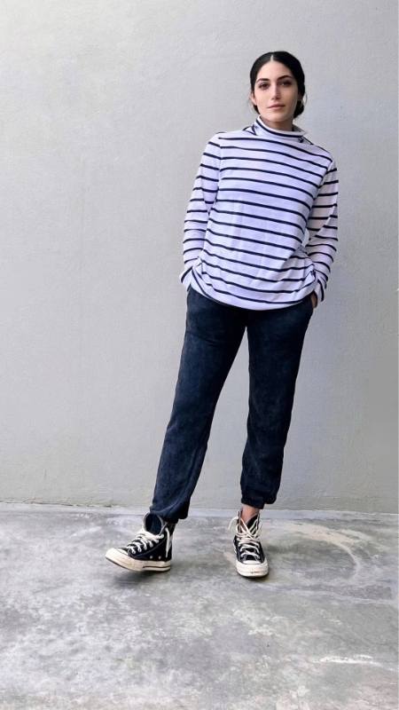 מכנסי טרנינג אופנה - ג׳וי - שחור מעושן