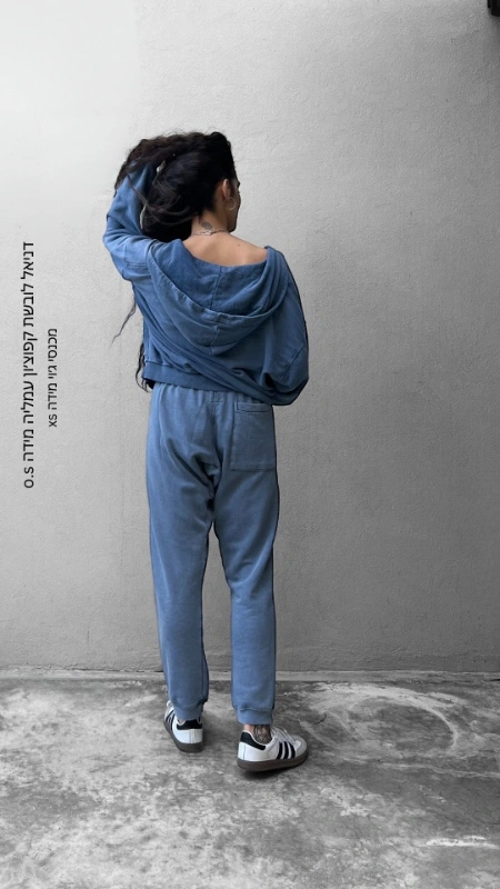 מכנסי טרנינג אופנה - ג׳וי - וואש כחול