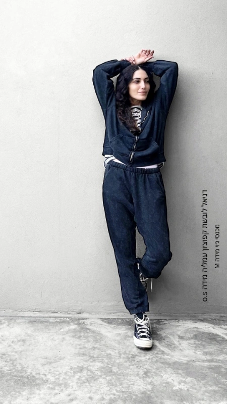 מכנסי טרנינג אופנה - ג׳וי - שחור מעושן