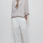 מכנסי טטרה מחויטים בגזרת בוי פרנד - לבן