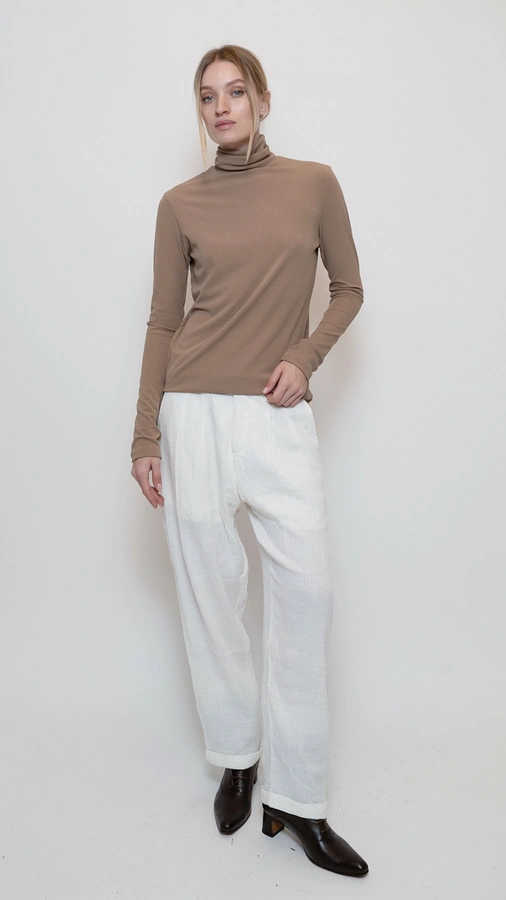 מכנסי טטרה מחויטים בגזרת בוי פרנד - לבן