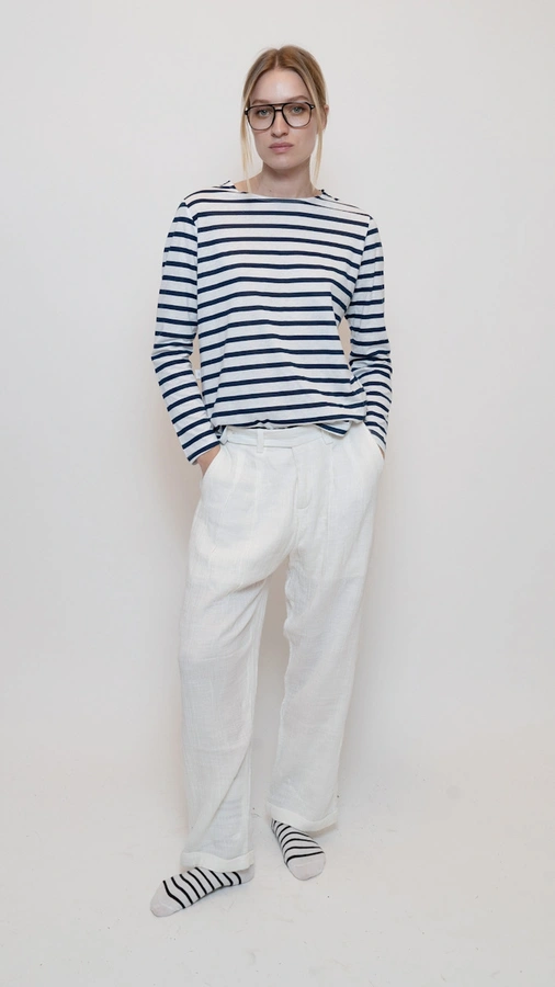 מכנסי טטרה מחויטים בגזרת בוי פרנד - לבן