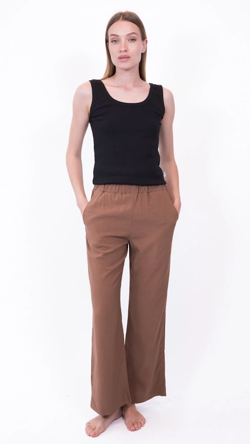 מכנסי פשתן ויסקוזה נשפכים - שוקולד - שושי