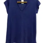 חולצת סריג דמוי פשתן - מפתח וי - כחול - איה