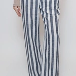 מכנסי פשתן פסים רחבים - נייבי - שושי