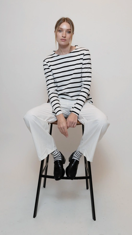 חולצת טי פסים קלאסית - ירוק/לבן - מארה