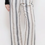 מכנסי פשתן - פסים אפור חום  - שושי