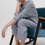 מכנסי פשתן פסים דקים - נייבי - שושי