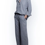 מכנסי פשתן פסים דקים - נייבי - שושי