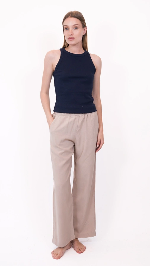 מכנסי פשתן ויסקוזה נשפכים - חול - שושי