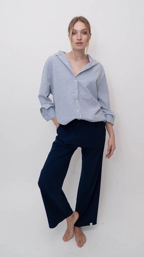 מכנסי פשתן ויסקוזה נשפכים - נייבי - שושי