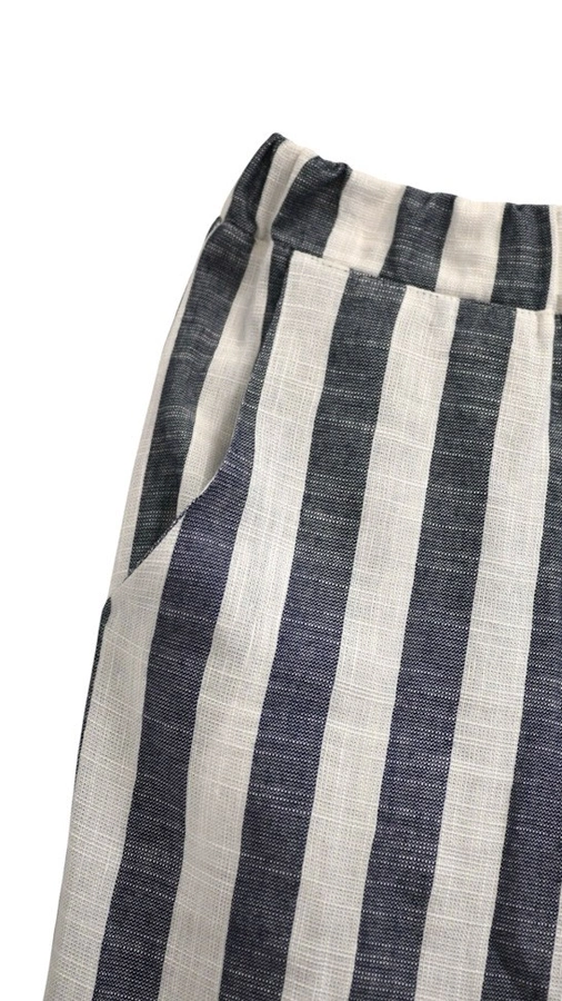 מכנסי פשתן פסים רחבים - נייבי - שושי