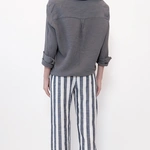 מכנסי פשתן פסים רחבים - נייבי - שושי