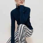 מכנסי פשתן פסים רחבים - נייבי - שושי