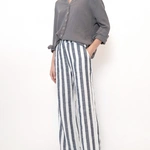 מכנסי פשתן פסים רחבים - נייבי - שושי