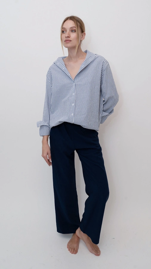 מכנסי פשתן ויסקוזה נשפכים - נייבי - שושי