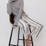 מכנסי פשתן - פסים אפור חום - שושי