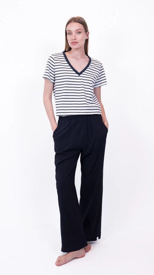 מכנסי פשתן ויסקוזה נשפכים - כחול דיו - שושי