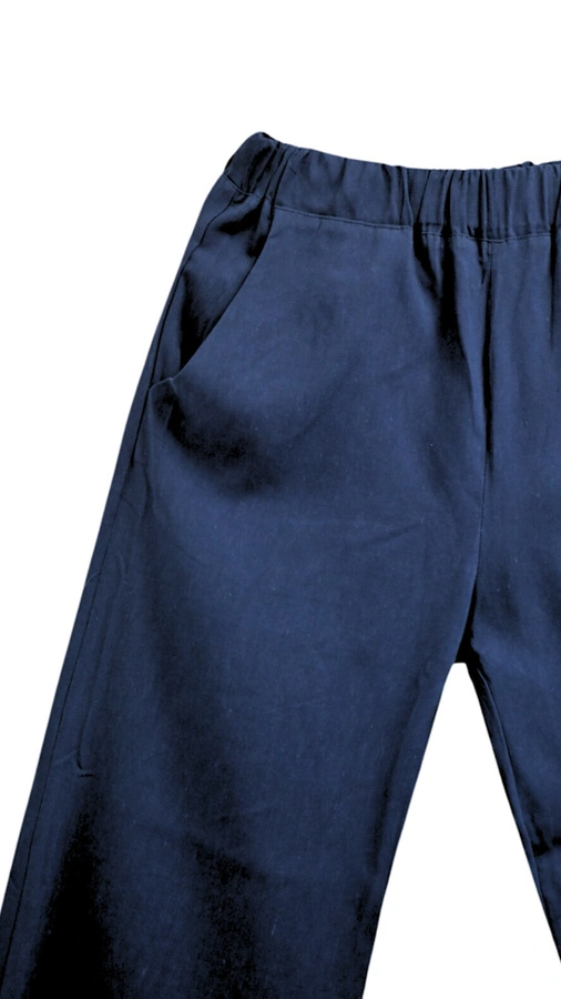 מכנסי פשתן ויסקוזה נשפכים - נייבי - שושי