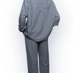 מכנסי פשתן פסים דקים - נייבי - שושי