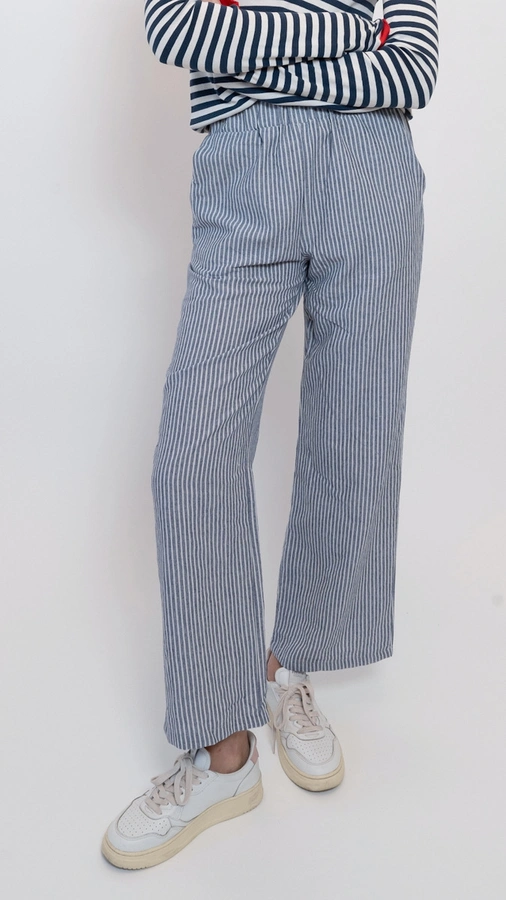 מכנסי פשתן פסים דקים - נייבי - שושי