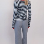 מכנסי פשתן פסים דקים - נייבי - שושי