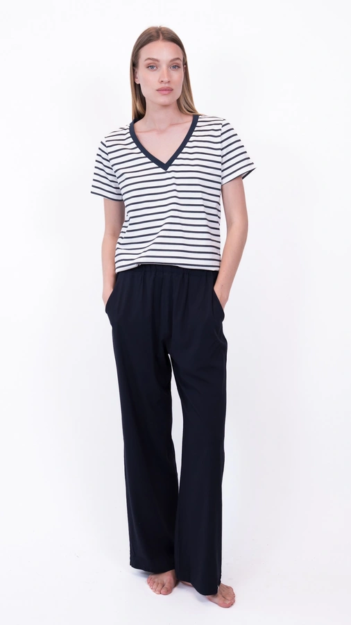 מכנסי פשתן ויסקוזה נשפכים - כחול דיו - שושי