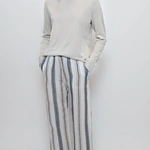 מכנסי פשתן - פסים אפור חום - שושי