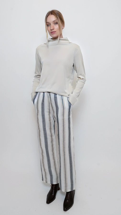 מכנסי פשתן - פסים אפור חום - שושי