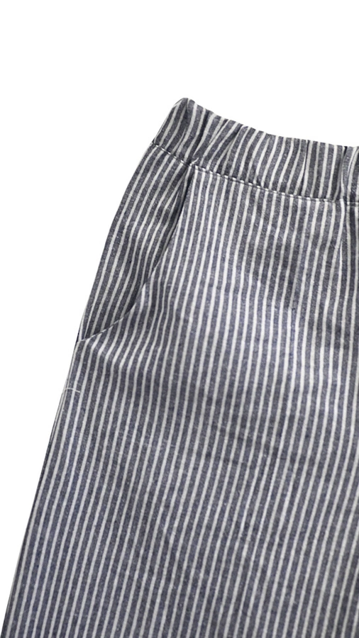 מכנסי פשתן פסים דקים - נייבי - שושי