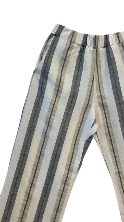 מכנסי פשתן - פסים אפור חום - שושי