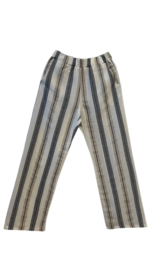 מכנסי פשתן - פסים אפור חום - שושי