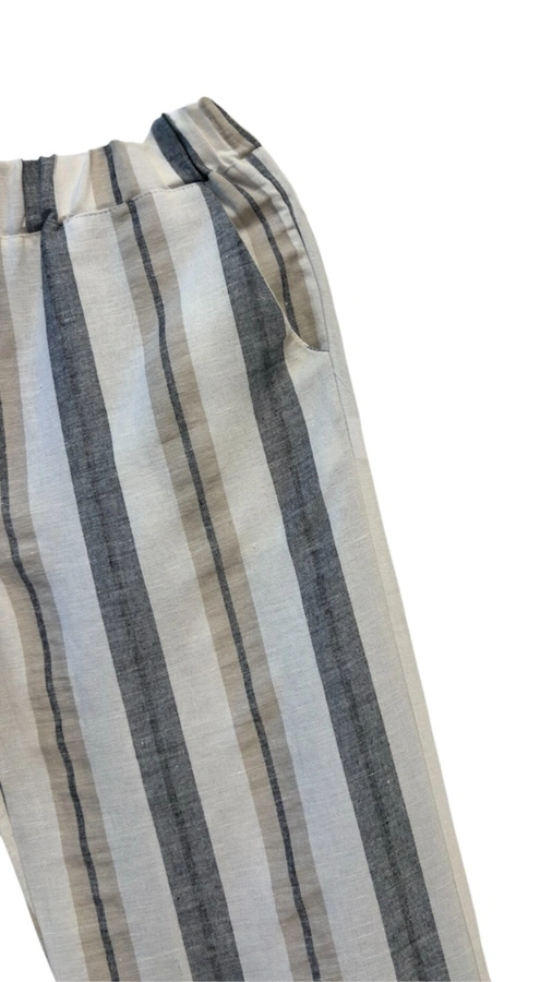 מכנסי פשתן - פסים אפור חום - שושי