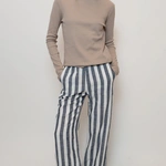 מכנסי פשתן פסים רחבים - נייבי - שושי