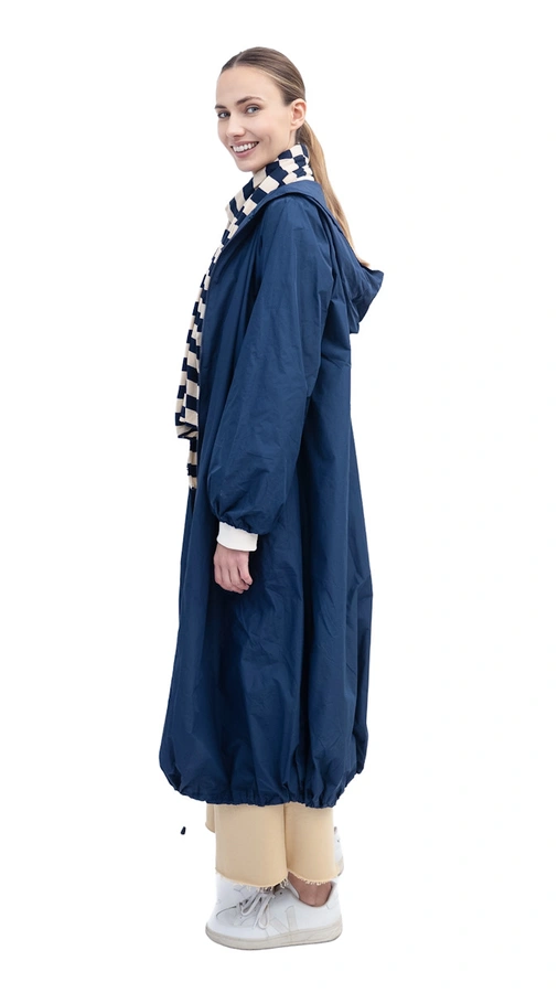 מעיל רוח אוברסייז ארוך - כחול נייבי - מארין