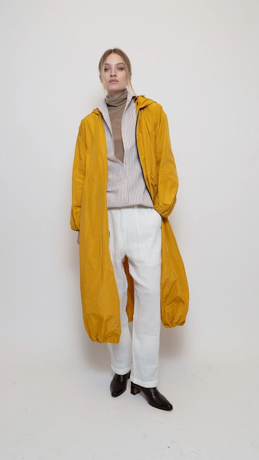 מעיל רוח אוברסייז ארוך - פלדה - מארין