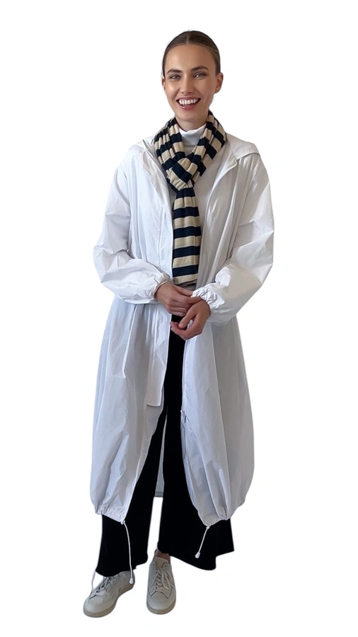 מעיל רוח אוברסייז ארוך - לבן - מארין