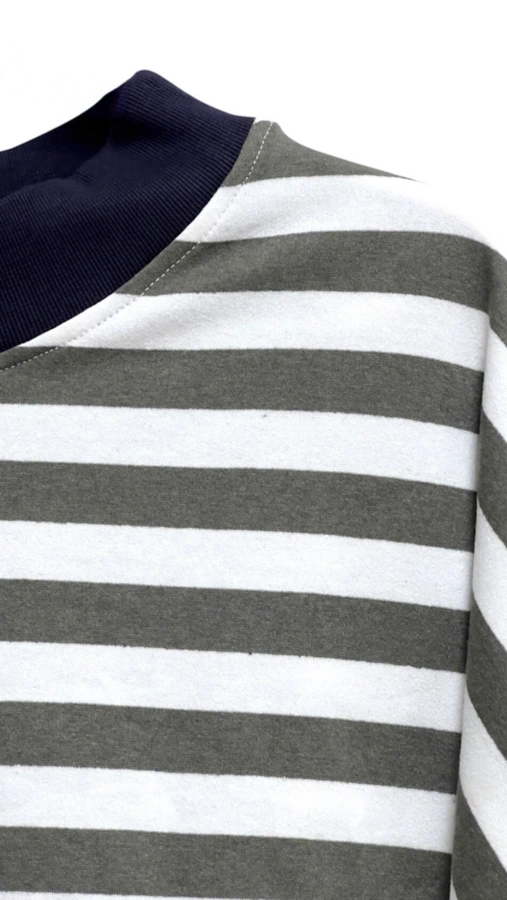 חולצת עמנואל צווארון ריב עגול משולב - פסים חאקי / נייבי