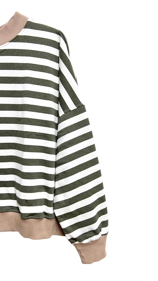 חולצת עמנואל צווארון ריב עגול משולב - פסים חאקי / נייבי