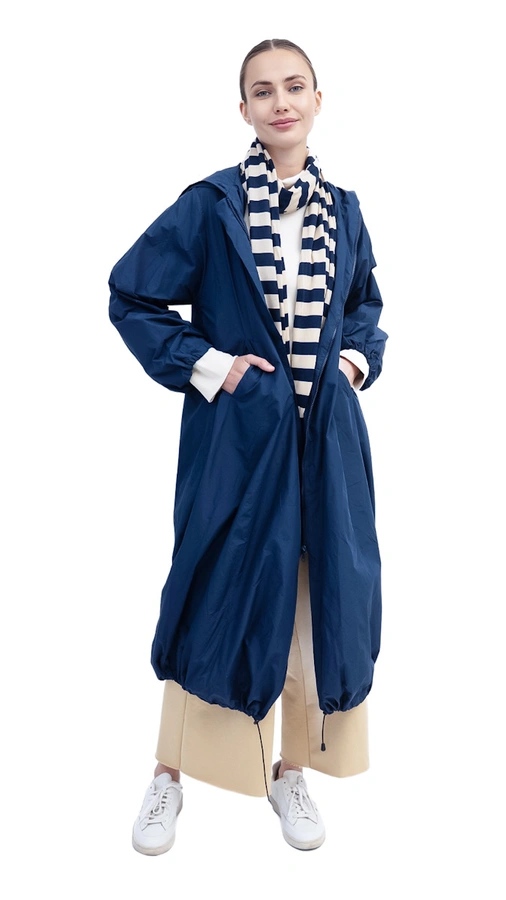 מעיל רוח אוברסייז ארוך - כחול נייבי - מארין