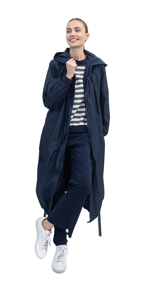 מעיל רוח אוברסייז ארוך - כחול דיו - מארין