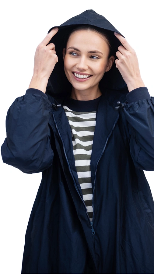 מעיל רוח אוברסייז ארוך - כחול דיו - מארין