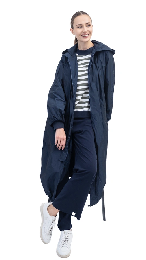 מעיל רוח אוברסייז ארוך - כחול דיו - מארין