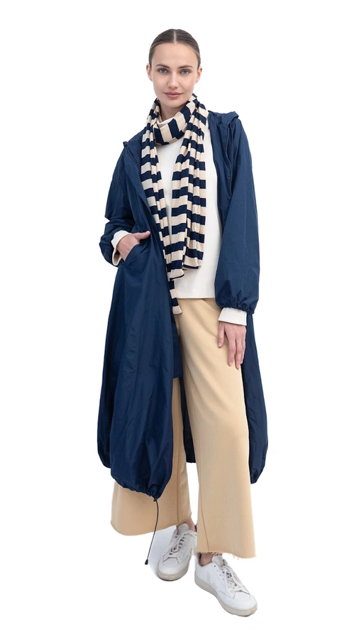 מעיל רוח אוברסייז ארוך - כחול נייבי - מארין