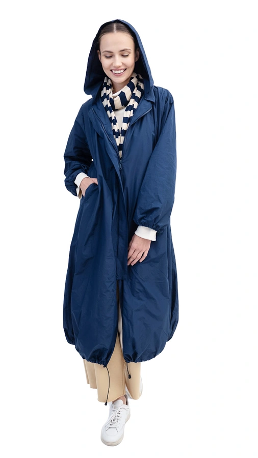 מעיל רוח אוברסייז ארוך - כחול נייבי - מארין