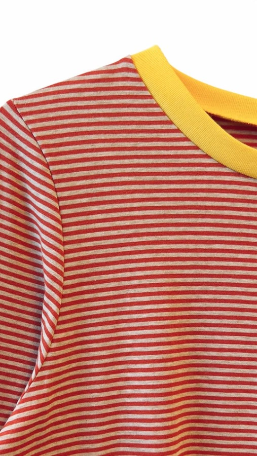 חולצת טי ארוכה – פסים דקים אדום / צהוב - תותי