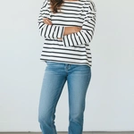 חולצת טי כתף שמוטה - כותנה פסים שחורים - מרני