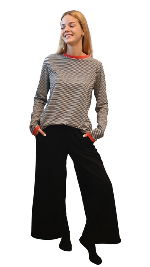 חולצת טי ארוכה – פסים דקים שחור / אדום - תותי
