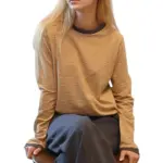 חולצת טי ארוכה – פסים דקים חרדל / פלדה - עידית